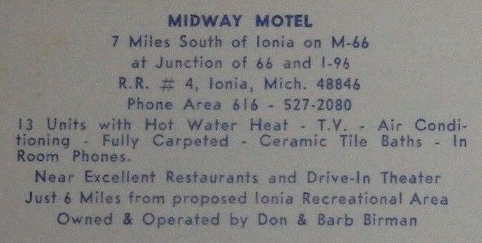 Midway Motel (Mid-Way Motel) - Postcard Back